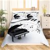 Generic Set Copripiumino Una Piazza e Mezza 200x200 cm Pianoforte Biancheria da letto Tema Musicale Copripiumini Set Microfibra Morbido con Cerniera con 2 Federe 50x80cm per Tutte le Stagioni b.1988