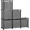 SONGMICS Scaffale a 6 Cubi, Portaoggetti con 6 Scatole in Tessuto, Organizzatore Multiuso, Telaio in Metallo, Martello in Gomma Incluso, 30 x 105 x 105 cm, Nero LSN66BK