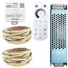 Vrabocry Striscia LED WS2811 COB da 10 m, 24 V, flusso d'acqua freddo bianco, 360 LED/m, nastro flessibile con controller SP636E RB1 a 4 zone, telecomando, alimentatore da 24 V, 200 W
