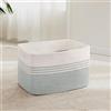 MYHOMMATTO Piccolo cesto per biancheria intrecciato in corda di cotone, 45L, contenitore con maniglie, per coperte, abiti, giocattoli, cesto per cameretta o soggiorno, 45x35x27 cm, bianco e verde tenue