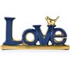 Generico Soprammobile Love in Ceramica Blu e Oro, Scultura Decorativa con Uccellino, 25x11 cm, Decorazione Casa Moderna per Soggiorno, Scrivania, Idea Regalo