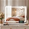 MAMIZO Specchio trucco con luci 58x46cm, Specchio da toeletta, con USB e Type-C, touchscreen, 3 temperature di colore, lente d'ingrandimento 10x, Specchio da parete, Specchio da tavolo