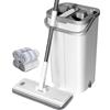 Masthome Mocio Lavapavimenti e Secchio Strizzatore, Mocio Rotante a 360° con Secchio, 4 Panni in Microfibra, Manico in Inox da 140 cm, Sistema Lavapavimenti con Secchio, Mocio per Pavimenti, Bianco