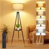 OUTON Lampada da Terra Treppiede in Legno, Piantana da Soggiorno | Dimmerabile con Telecomando, 4 Temperature di Colore, Timer 1H, Lampade da Terra con Ripiani per Salotto, Camera, Nero Dorato