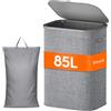 Lifewit Cesto Portabiancheria, Cesta Panni Sporchi con coperchio, Laundry Basket con Plastica Manici, Porta Biancheria Sporca per Bagno, Lavanderia, Camera da Letto, 85 L, Grigio Chiaro
