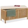 Relaxdays Pouf Portabiancheria, Cesto da Bagno 100 l, HLP: 50x100x38 cm, Sgabello Contenitore in Legno, Naturale Bianco