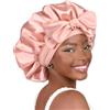 HUZNA Cuffia da Notte in Raso per Capelli Ricci con Nastri Lunghi Regolabili, Turbante Notturno Anti-Crespo Protezione per Capelli Lunghi e Mossi per Donna, Rosa Carne