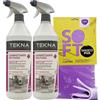 FEI FAN SET: 2x Detergente Spray Senza Risciacquo, Pronto All'Uso DISINFETTANTE MULTIUSO 1000ml + Panno In Lattice SOFT, Formato 30x30Cm
