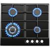 SNDOAS Piano cottura 4 fuochi gas, Piano cottura a Gas incassato con Protezione Automatica della fiamma, 8060W Nero Fornello a Gas Vetro con Vetro Temperato, Gas naturale/Propano