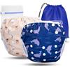 KIDVERSE set da 2 pannolini acquatici baby 0-3 anni - pannolino piscina neonato riutilizzabile e delicato sulla pelle - pannolini da nuoto con borsa e rete per lavaggio