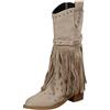 Generisch Stivali da cowboy da donna autunnale, a mezza altezza, con tacco a blocco, nappa, stivali in pelle, eleganti medievali, grandi dimensioni, con fibbia