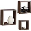 Relaxdays Mensole a Muro Quadrate, Set da 3, Legno MDF, Ripiani a Cubo Sospesi Varie Misure, Libreria a Parete, Marrone