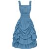 Beokeuioe Abito da donna gotico, senza maniche, design alto, stile steampunk, linea A, rockabilly, gotico, da strega, medievale, costume da rinascimento vittoriano, Azzurro, S