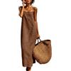 LIUYUYOUGO Abiti Eleganti Donna Abiti Sottoveste in Lino per Donna Abito Lungo Estivo con Scollo Quadrato E Spalline Sottili Abito Estivo Boho Ampio E Svolazzante con Spacco Laterale Abiti Casual da