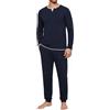 Jahetuul Pigiama Uomo Invernale Caldo Cotone Lungo | Pigiami Due Pezzi da Uomo Maniche Lunghe Top con Design a Colletto Multistrato Lunghi Pantaloni con Tasche e Coulisse
