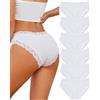 ALL OF SHE 6 Pezzi di Biancheria Intima da Donna in Cotone Brasiliano, Slip in Pizzo Morbido Hipster Sexy Panties Mutande da Donna morbide, Taglie Confezione,L