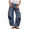 Beokeuioe Balloon Horseshoe Jeans Cropped Raw Hem Boyfriend Jeans da donna Locker Casual Streetwear Denim Pantaloni Estivi Barrel Jeans Donna Baggy Gamba larga Vita