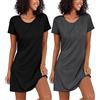 Ekouaer Camicia da Notte Donna Estiva Corta Vestito da Notte Maniche Corte Nightdress Girocollo 2pcs, S-XXL
