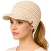 TOP-EX Chicpony™ Berretto con Visiera in Lana Islandese per Donna con Coda di Cavallo Nascosta Cappello a Maglia Foderato in Pile Caldo Cappello Invernale, Taglia unica