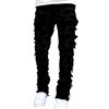 Beokeuioe Jeans applicati a coste dritte flare, jeans a tubo, da uomo, patchwork, lavati, vintage, largo, punk, denim, hip hop, jeans alla moda, skateboard