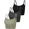 Boao, Canottiera corta sportiva da donna, crop top, con spalline sottili, confezione da 3 pezzi, L