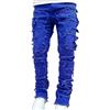 Beokeuioe Jeans applicati a coste dritte flare, jeans a tubo, da uomo, patchwork, lavati, vintage, largo, punk, denim, hip hop, jeans alla moda, skateboard