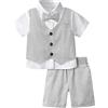mintgreen Ragazzino Abito da Gentiluomo, 3pezzi Abbigliamento per Battesimo a Spina di Pesce Camicia + Gilet + Pantaloncini, 1-6 Anni