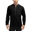 WAZZAP Camicie da Uomo in Lino Maniche Lunghe con Bottoni Casual Henley Camicia Estate Spiaggia Hippie