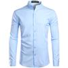 PARKLEES Camicia da uomo slim fit manica lunga abbottonatura casual colletto a fascia, Azzurro, S