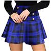 Mrat Minigonna a pieghe a quadri da donna UK Plus Size S-5XL Gonna tartan stampa floreale a quadri con bottoni elegante a vita alta avvolgente elasticizzata dimagrante corta scuola tennis club party, Blu