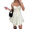 MIEAHORY, Mini abito a trapezio da donna, elasticizzato, svasato, con corsetto in stile canotta senza maniche, con scollo quadrato e finiture in pizzo