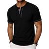 Wayleb Maglietta Serafino Uomo con Bottoni Girocollo Maniche Corte T-Shirt Casual in Cotton Uso Quotidiano, Nero M