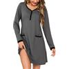 Litherday Camicia da Notte Donna Cotone Manica Lunga Tasche Bottoni Casa | Cotone morbido, scollo con bottoni, manica lunga, tasche frontali, vestibilità comoda, lavaggio facile, casa notte e relax
