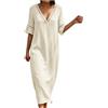 Generic Vestiti Estivi Donna Summer Dress Lino con Scollo a V, Maniche a Tre Quarti, Schiena Scoperta, Casual Elegante, vestibilità Ampia, Traspirante, Stile Bohémien. Vestito Estivo Donna (Beige, XXL)