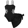 Fjquamitix Costume da bagno per ragazze con gonna copricostume, con aperture per ragazze, costume intero da spiaggia con spalline regolabili, Nero / puro piacere, 13-14 anni