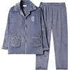 Beokeuioe Set di pigiama in pile, da notte, da uomo, lungo, in due pezzi, in flanella, per l'inverno, caldo, a maniche lunghe, in cotone, con bottoni, A grigio., XL
