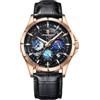 DAXIAOYU Trend Starry Sky Dial Orologio da polso da uomo luminoso impermeabile multifunzionale cronografo calendario orologio al quarzo in acciaio inossidabile, Rosa Nero-pelle