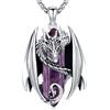 Aniu Collana Uomo Vichingo Drago, Ciondolo Drago con Cristallo Ossidiana/Lapislazzuli/Ametista Ciondolo Amuleto Regalo Gioielli per Donna Uomo (Ametista)