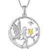 FJ Collana Angelo Argento 925 Collana con Ciondolo Elfo Fata Farfalla Collana Albero della Vita Collana Pietra Portafortuna Zirconia Cubica Gioielli Regalo per Donna