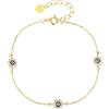 Mystic Jewels - Bracciale Occhio Turco in Argento 925 Placcato Oro, 3 Mini Amuleto Malocchio con Zirconi, Catena Regolabile 16+3 cm, Gioielleria di Protezione