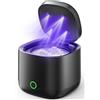 Dnenellr Pulitore a Ultrasuoni per Bite, Retainer e Dentiere 200ML (Nero) | Pulitore Ultrasuoni 45kHz con 24W, Batteria 4000mAh e 4 Lampade UV per Bite Dentale, Apparecchi, Dentiere e Gioielli