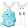 Fiotha Spazzolino Elettrico per Bambini a Forma di U, 360°Spazzolino Elettrico Bambini con 2 Testine in Silicone a Forma di U e 2 Testine per Bambini e Bambine 2-12 anni (Verde)