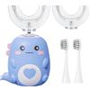 Fiotha Spazzolino Elettrico per Bambini a Forma di U, 360°Spazzolino Elettrico Bambini con 2 Testine in Silicone a Forma di U e 2 Testine per Bambini e Bambine 2-12 anni (Blu)