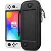 FINTIE Custodia per Nintendo Switch Modello OLED 7.0 / Switch 6.2 | [Antiurto] Sottile Portatile di Borsa Protettiva con 10 Titolari per Schede di Gioco & Hand Strap, Denim Nero