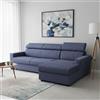 Dmora Talamo Italia - Divano letto con penisola Alberta, Sofà con penisola contenitore Destra, Braccioli standard, 100% Made in Italy, Cm 280x95h85, Blu