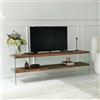 Dmora - Mobile Porta TV Vindemiatrix, Credenza da Soggiorno, Armadio Basso per TV, Base Parete attrezzata, 140x35 h45 cm, Marrone e Trasparente