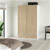 Dmora Guardaroba 2 Ante Leonore, Mobile Camera da Letto, Cabina Armadio portabiti, Armadio Appendiabiti, 121x60 h200 cm, Bianco e Rovere