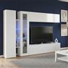 Dmora Parete Attrezzata Costante 30x280x180h cm Bianco Lucido 15 Ripiani 4 Ante, Apertura Battente e a Ribalta Made in Italy