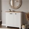 Dmora - Scarpiera Tolomeo, Porta scarpe salvaspazio a 3 ante, Armadio multifunzione da ingresso, 114x42h100 cm, Bianco e Rovere