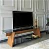 Dmora - Mobile porta TV Zosma, Credenza da soggiorno, Armadio basso per TV, Base parete attrezzata, 158x40h45 cm, Noce e Nero